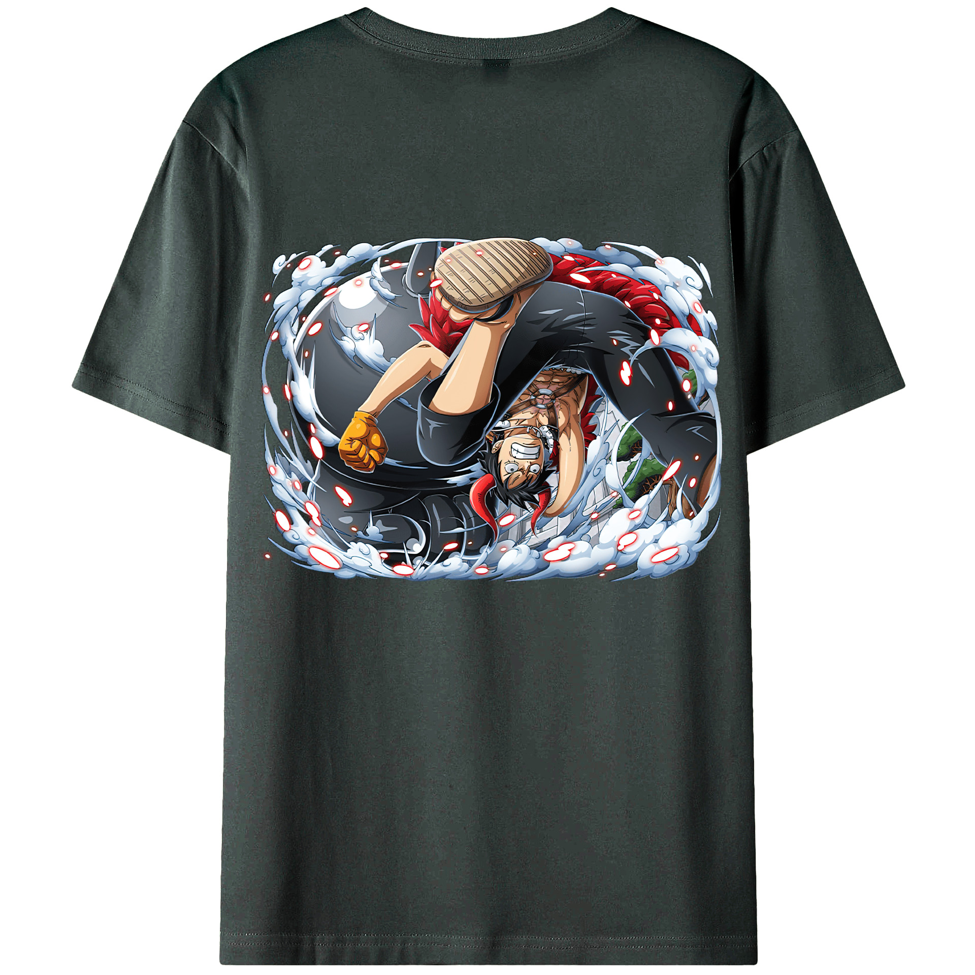 ワンピース モンキー・D・ルフィ ONE PIECE Monkey D. Luffy 綿100％ メンズ半袖Tシャツ（バックプリント） 通気性